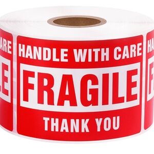 Set of 25 Red Fragile Handle With Care Stickers 3x2